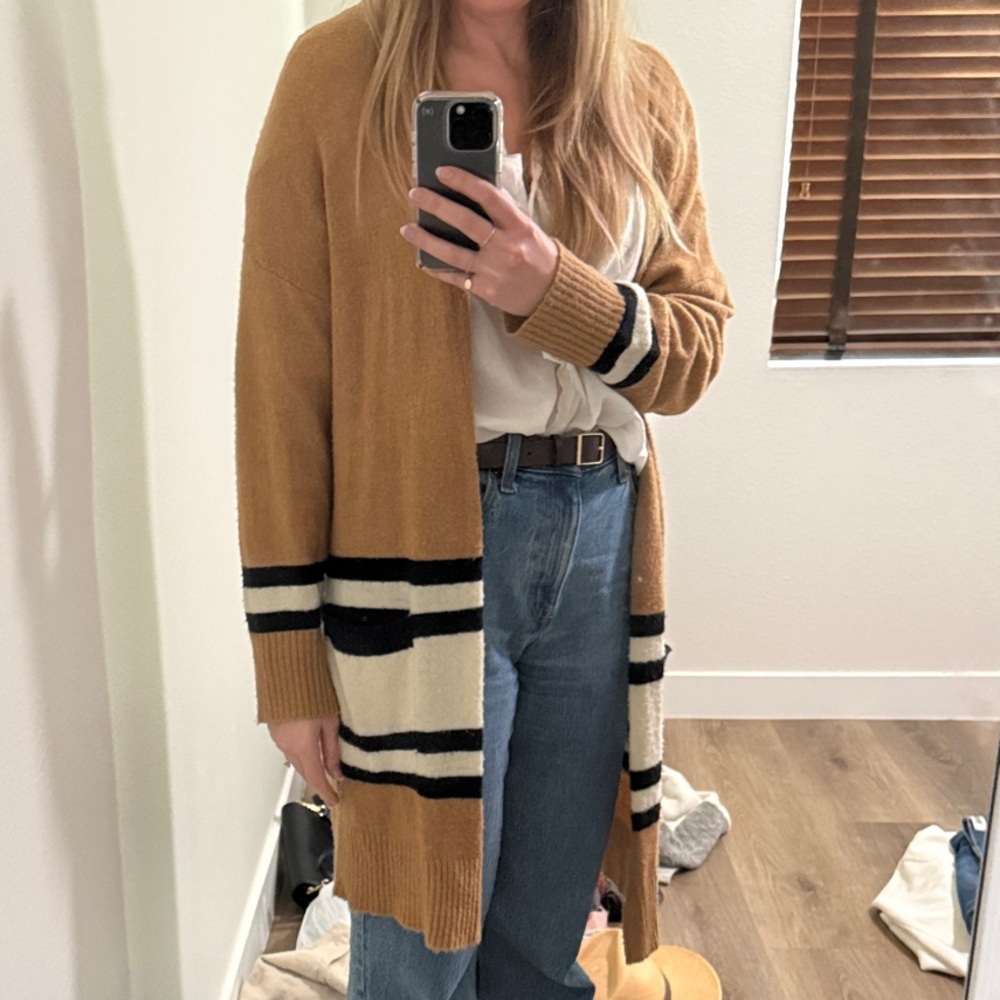 Glam Tan and Black Striped Cardigan